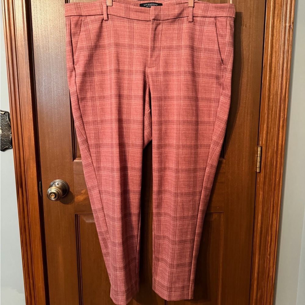 Liverpool Women's Plaid Straight Leg Pants in Pink